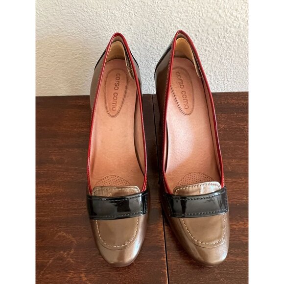 Corso Como Womens Patent Leather Heels 7.5N Red Trim Chunky Brazil - Picture 11 of 11